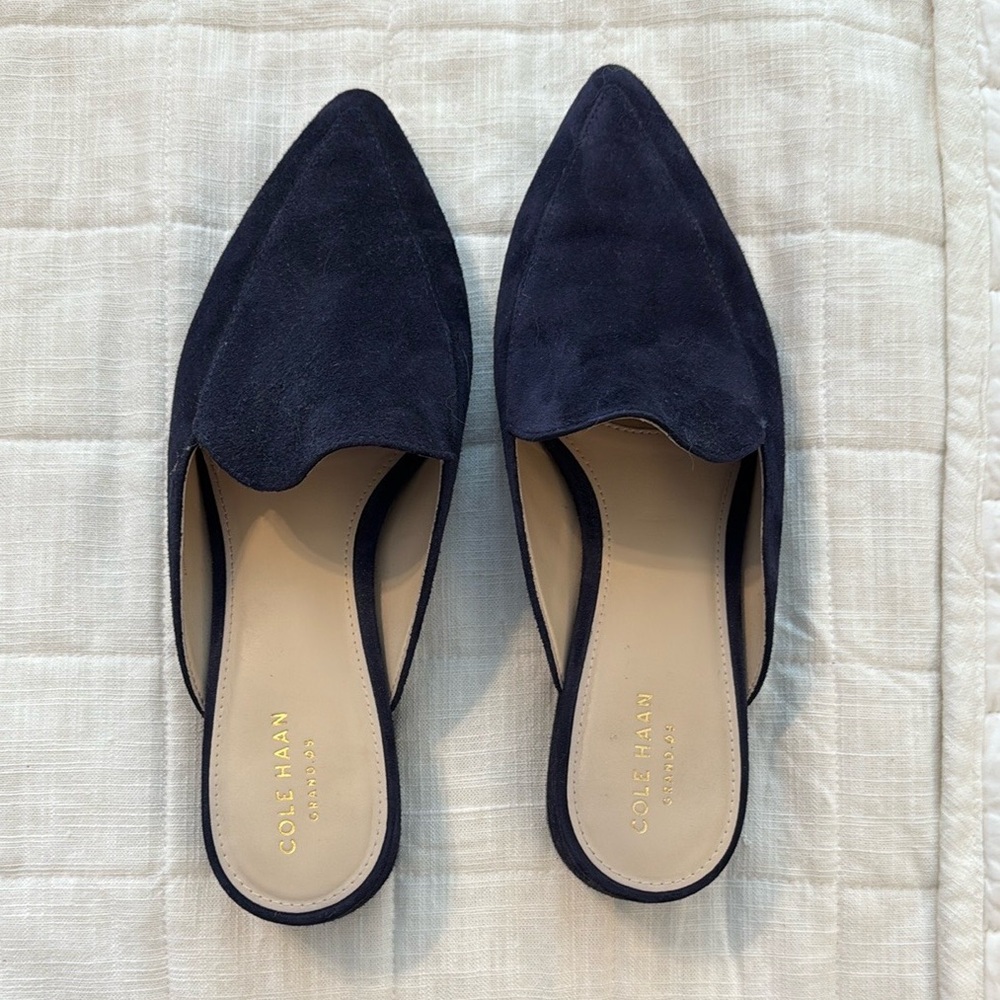 Cole Haan Navy Suede Pointed-Toe Mules